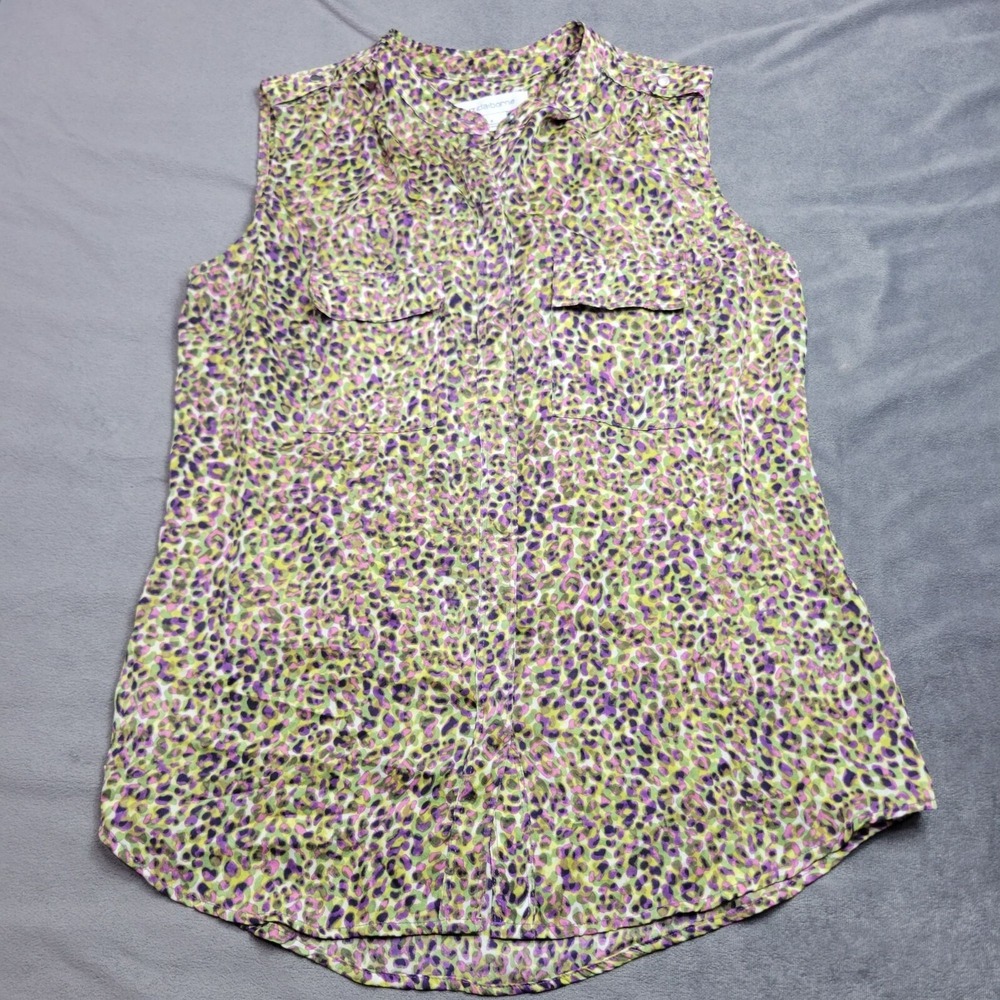 Liz Claiborne Sleeveless Leopard Print Button-Down Blouse S Polyester Purple/Gre